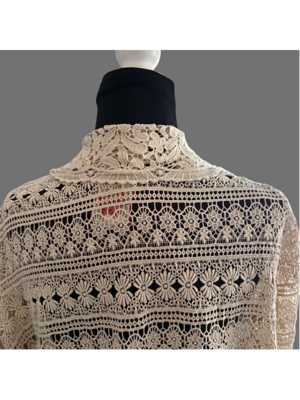 Vintage 90s Johnny Was Cream Floral Lace Duster Cardigan S - Picture 10 of 12